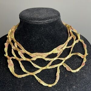 Sarah Cavender Metalworks Sculptured Handmade Mesh Knit Brass Necklace